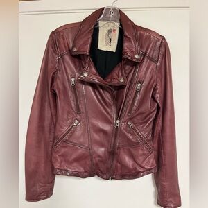 Free People Burgundy Leather Jacket